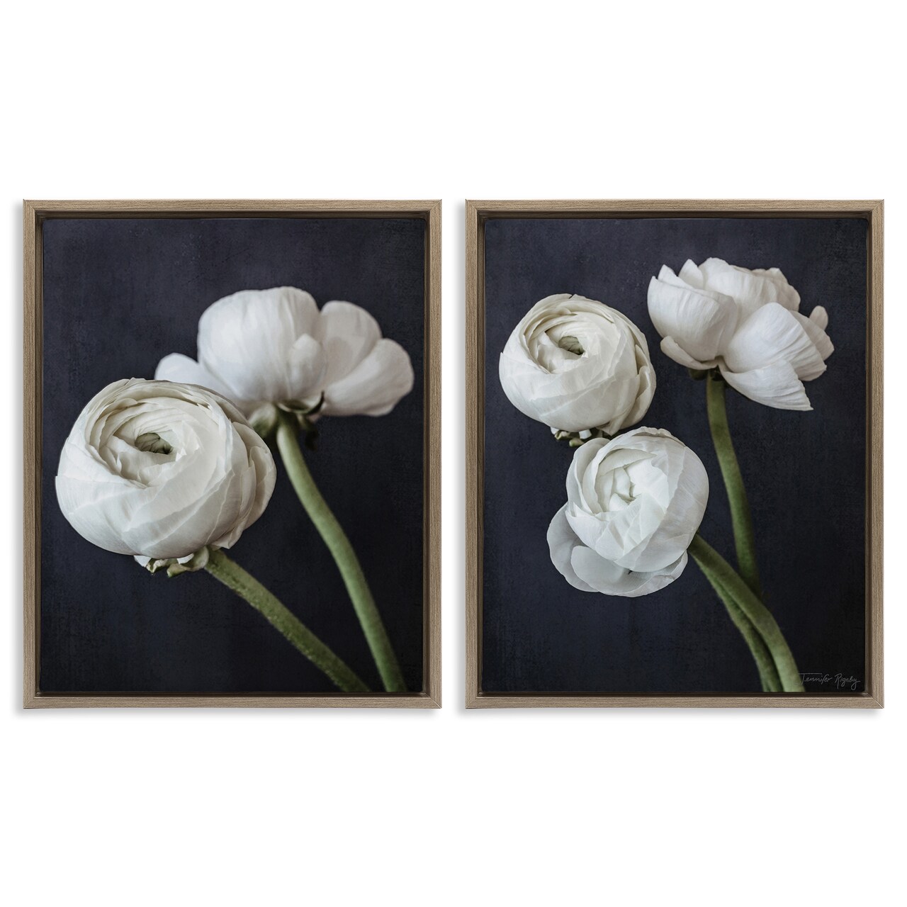 Stupell Industries Simple Black & White Peony 2 pc Framed Floater Canvas Wall Art Set Design by Jennifer Rigsby